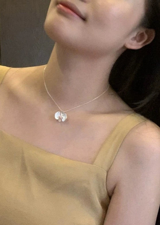 S925胡蝶蘭天然パールネックレス B2997