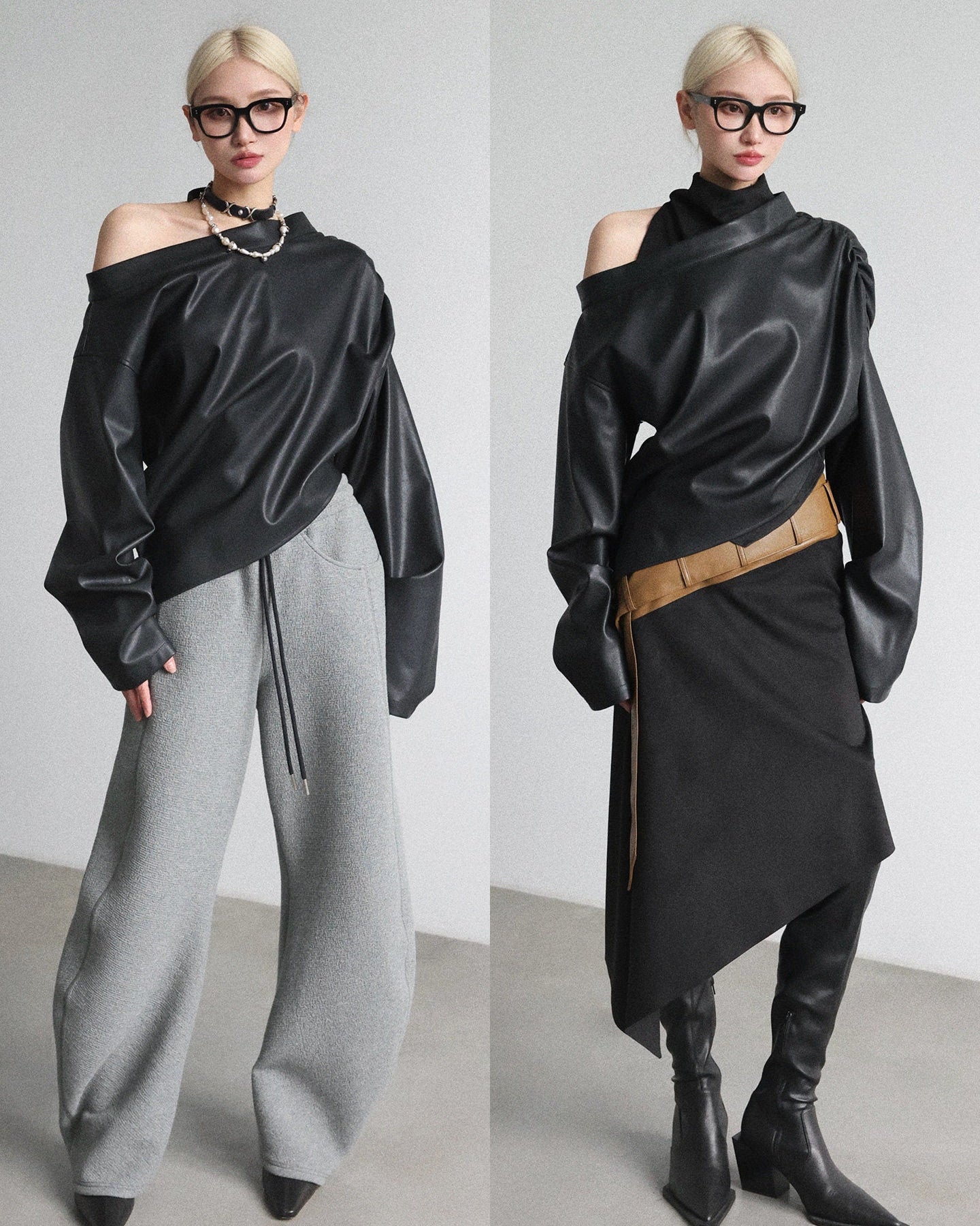 PU asymmetrical diagonal collar cover-up top B4647