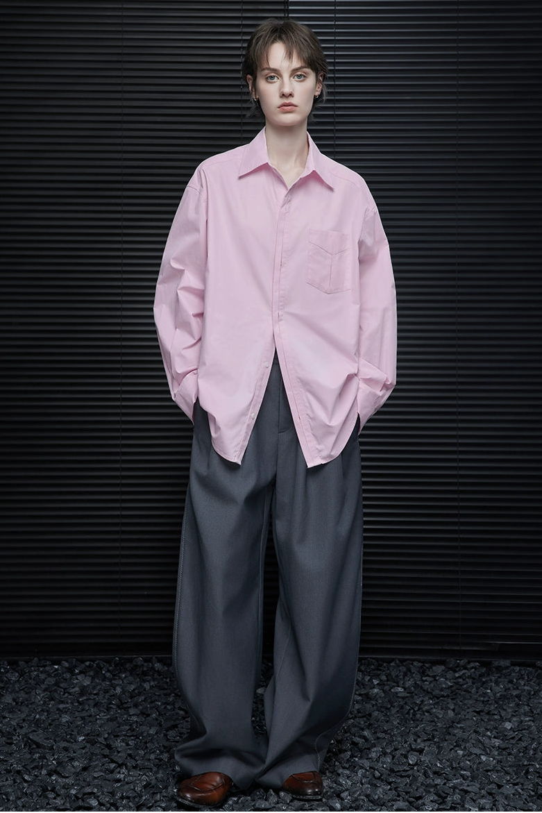 ピンクコットンハンサムルーズシャツ B4366
