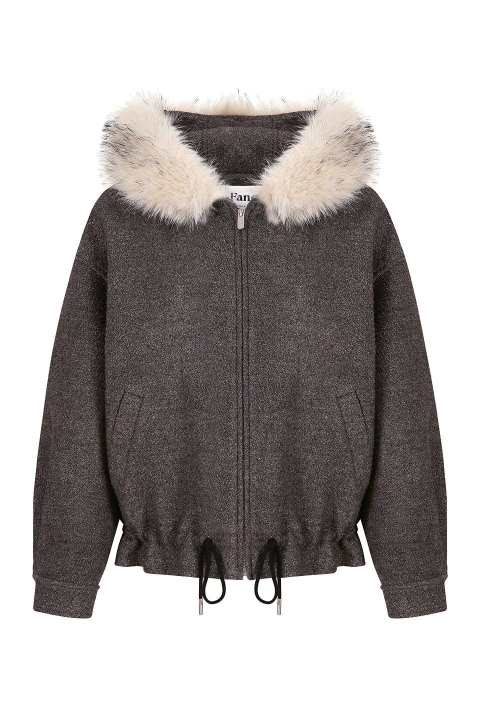 人造毛皮連帽羊毛混紡圈圈保暖外套 B4399