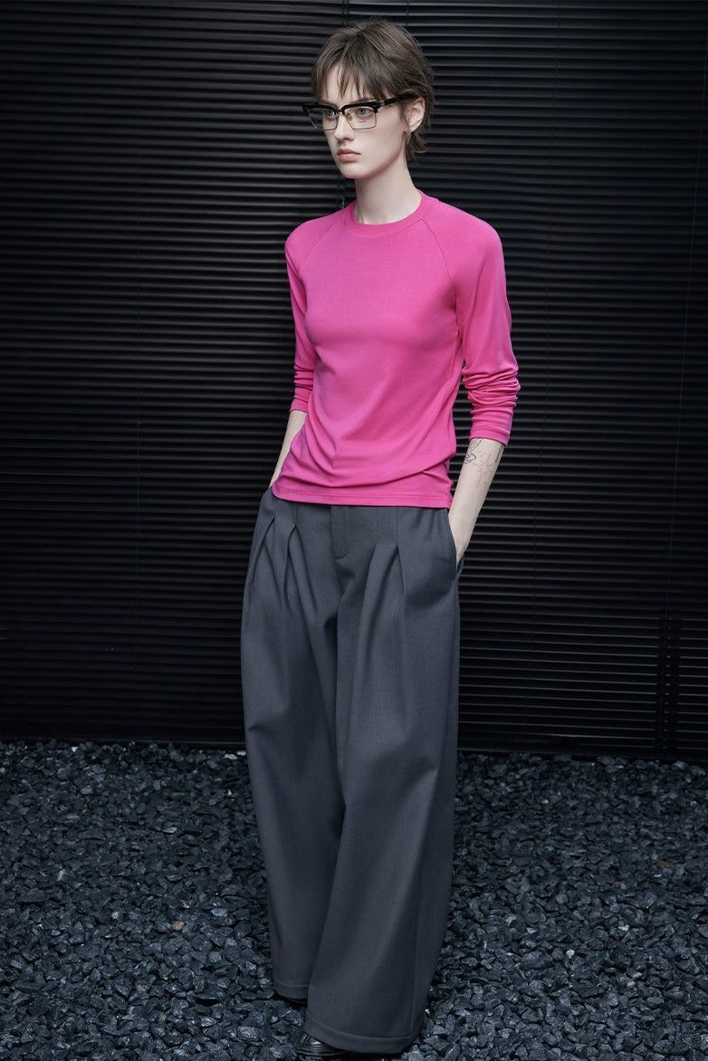 粉紅修身簡約長袖T卹 B4369