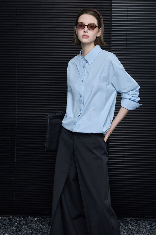 ブルーピュアコットンイレギュラーカラーシャツ B4695