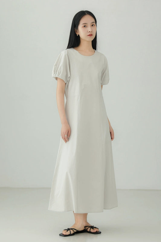 ファインコットンパフスリーブロングドレス B4094