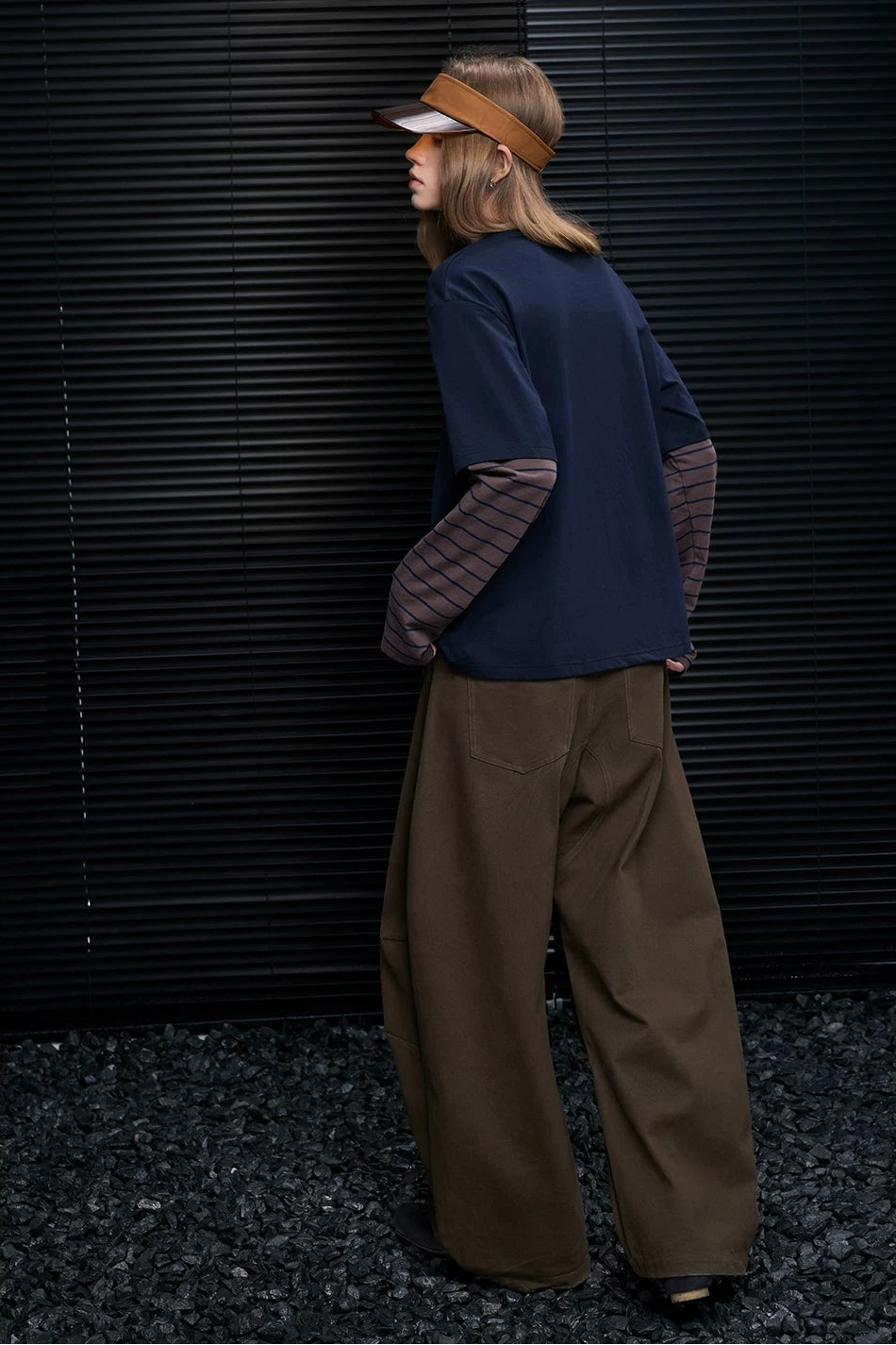 フェイクツーピースカラーブロックストライプTシャツ B4625