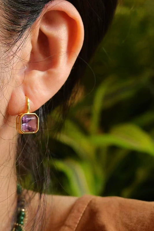 S925アメジストスクエアアッシュスクエアピアス B4381