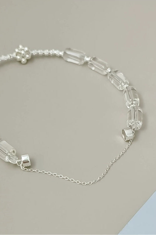 S925 ビーズブラジル産ホワイトクリスタルブレスレット B4208