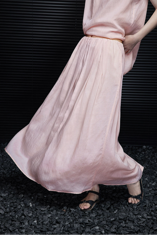 ピンクリネンミディ丈スカート B3982