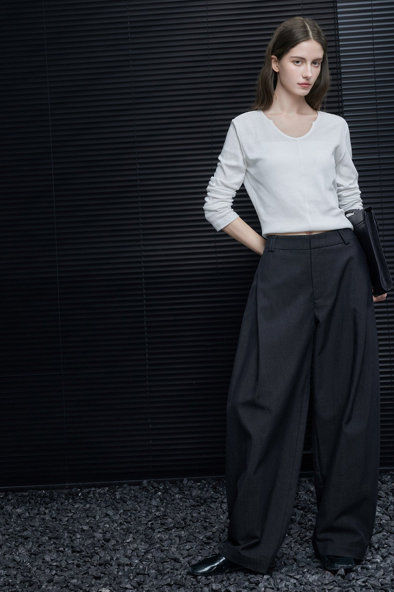グレーストレートスーツワイドパンツ B4666