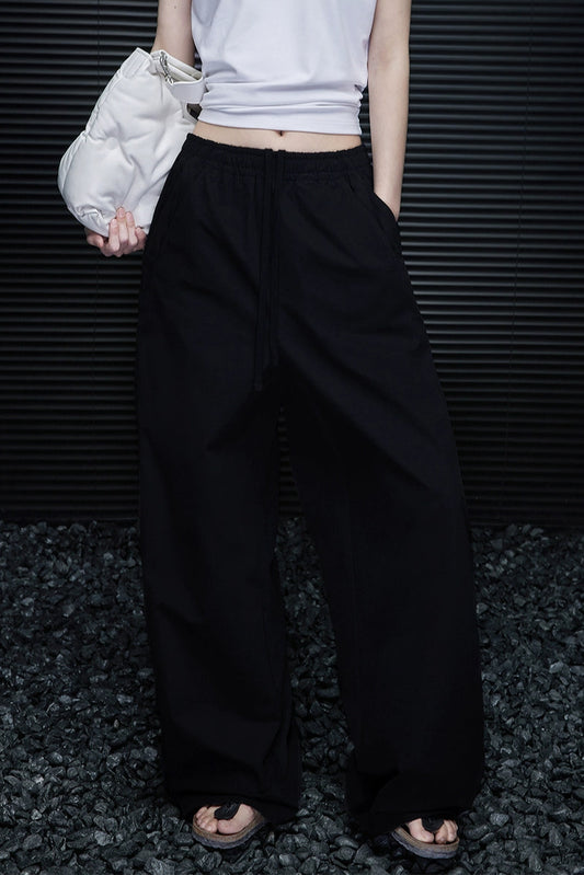 黑色純棉帥氣寬褲B3909