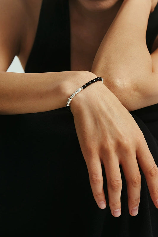 S925ミニブラックオニキスミニマリストブレスレット B4375