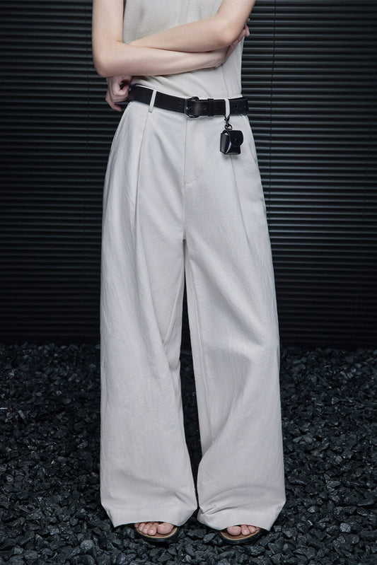 White Cool Straight Wide Pants B3947