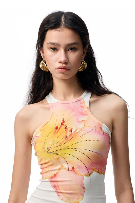 Flower sequin tank top B3941