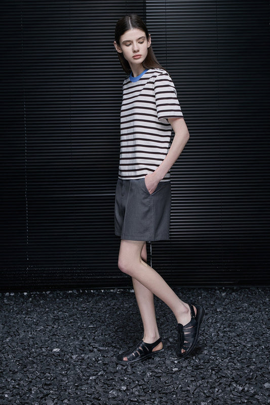 ブラック&ホワイトストライプ半袖Tシャツ B4734