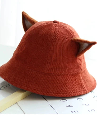 羊毛フェルトフォックス耳付きコーデュロイフィッシャーハット B3399