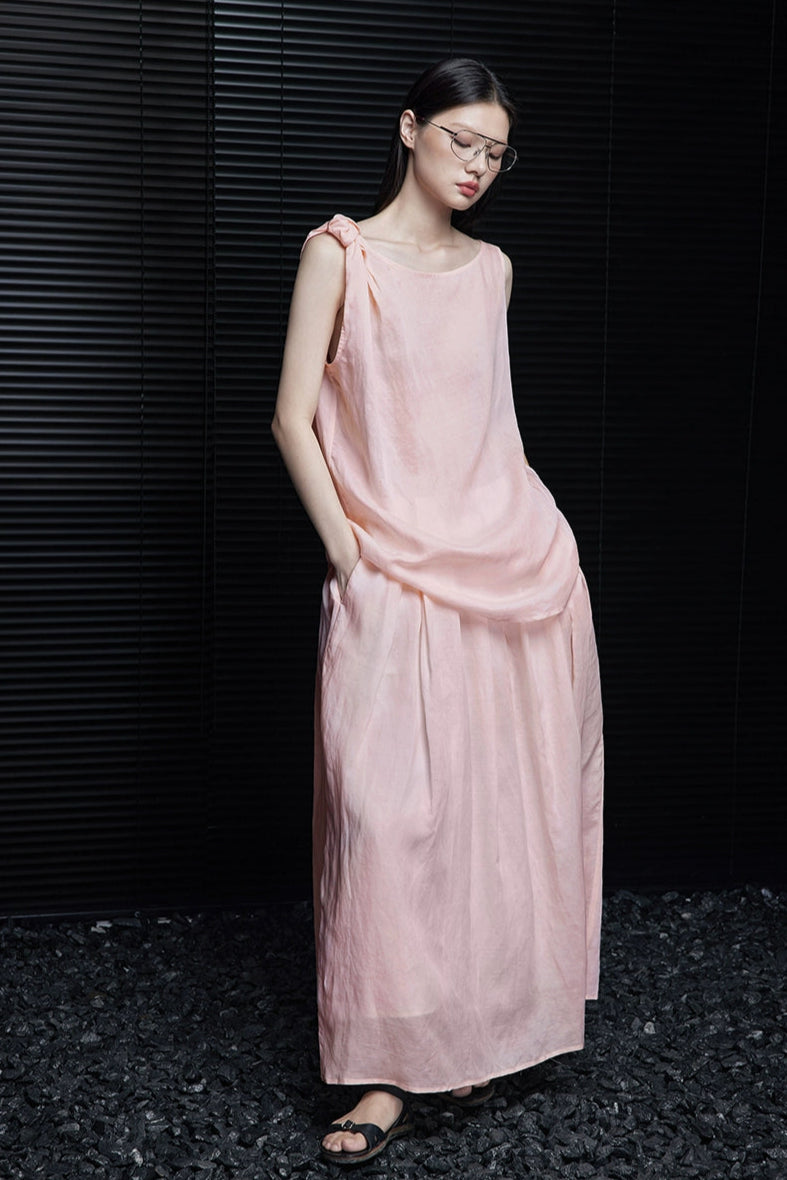 ピンクリネンノースリーブトップス B3983