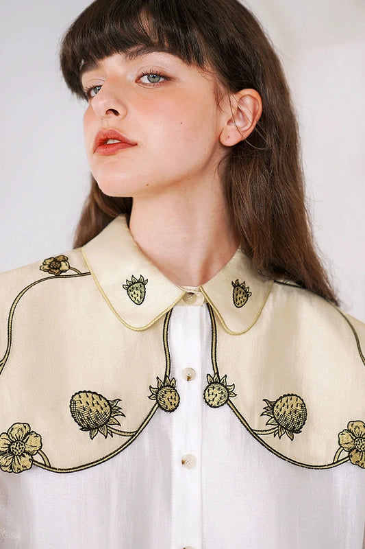 Embroidered shoulder fairy mesh blouse B3285