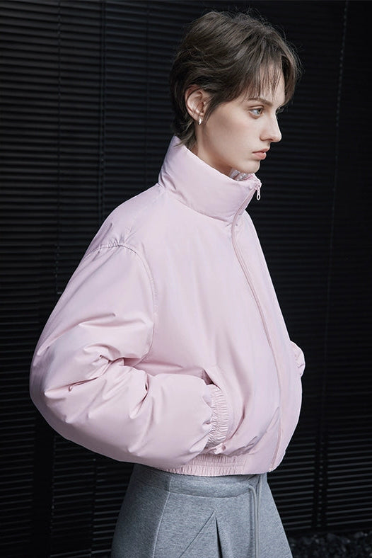 Pink high-neck short down jacket B4423