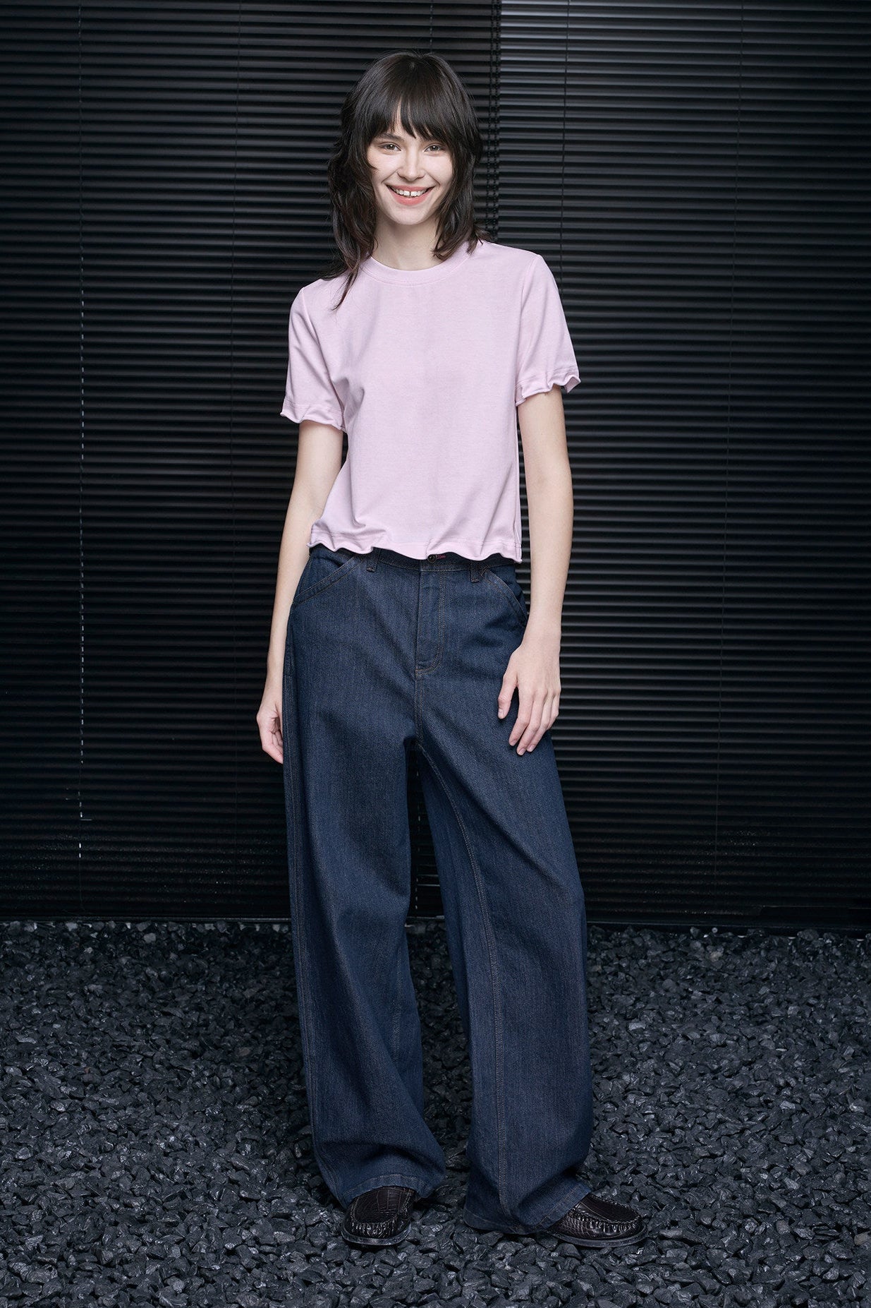 ライトピンクワイヤーペタルスリーブショートTシャツ B4671