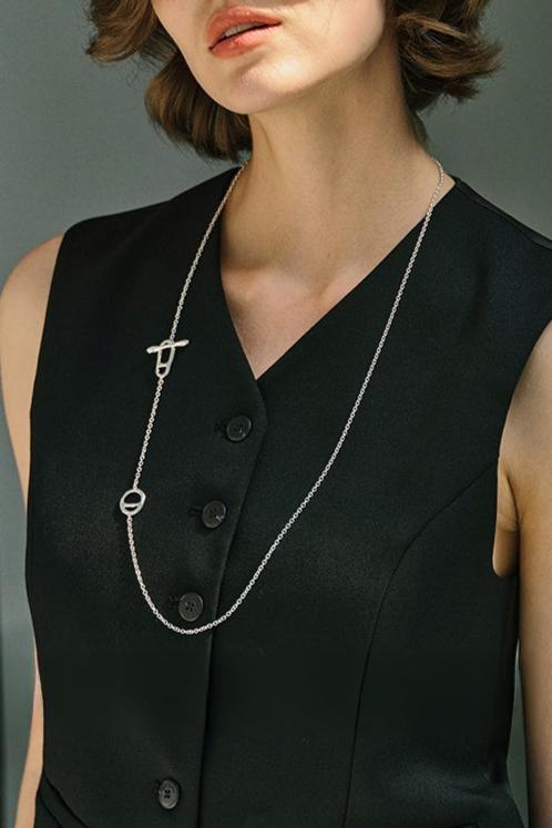 S925 Pig Nose OT Buckle Plain Long Necklace B3253