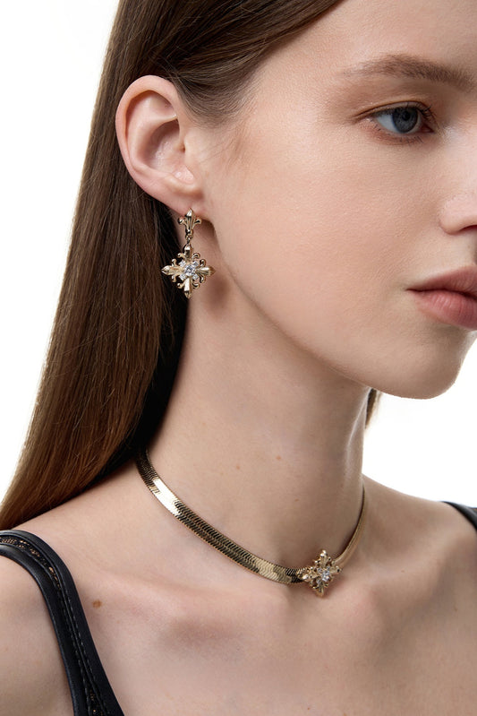 Original Heavy Iris Petal Drop Earrings B3578