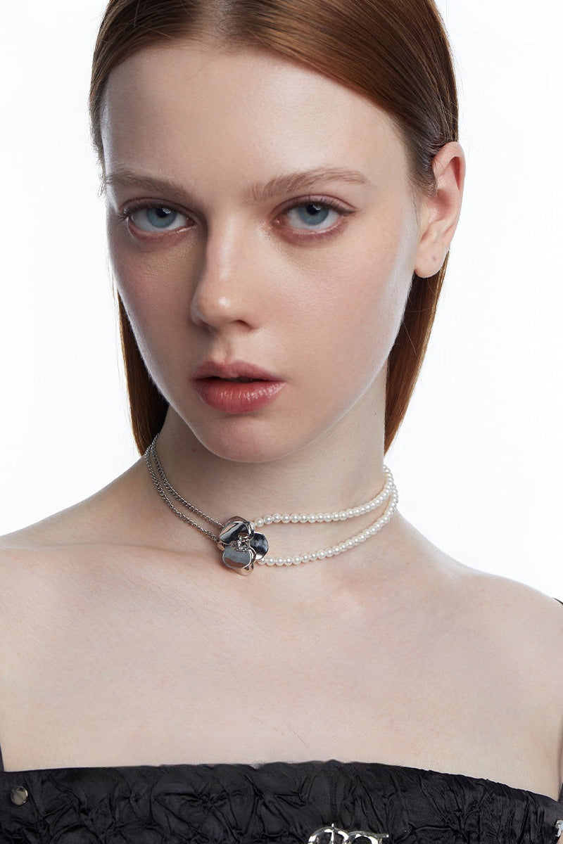 アイリスチェーンパールステッチチョーカーネックレス B4051