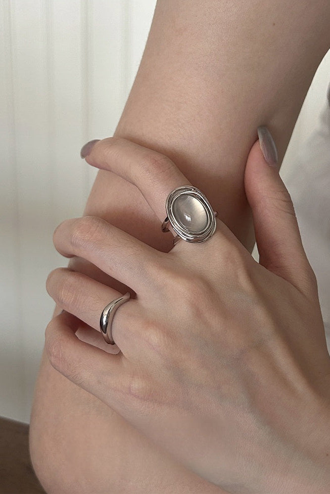 S925 White Agate Retro Open Ring B4182