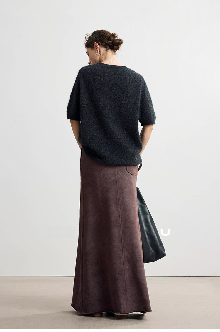 Irregular Minimalist Long Knit Skirt B4326