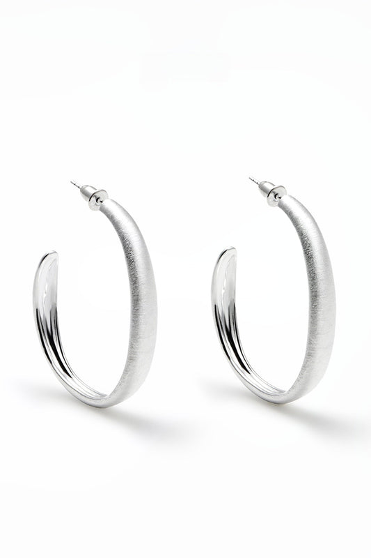 S925 Plain Hoop Lazy Brushed Earrings B4338