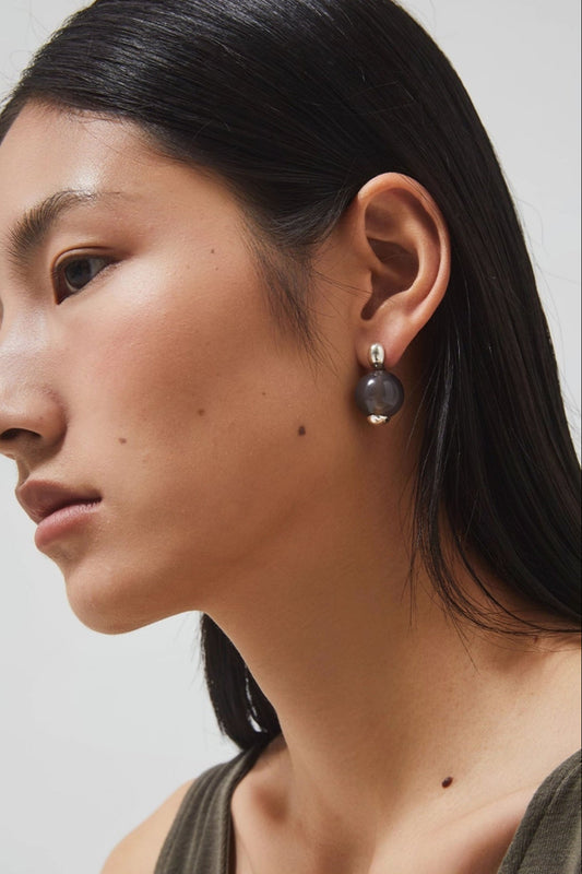 S925 Red Agate Bead Stud Earrings B4377