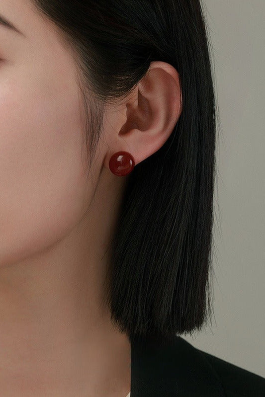 S925 Red Agate Stud Earrings B4383
