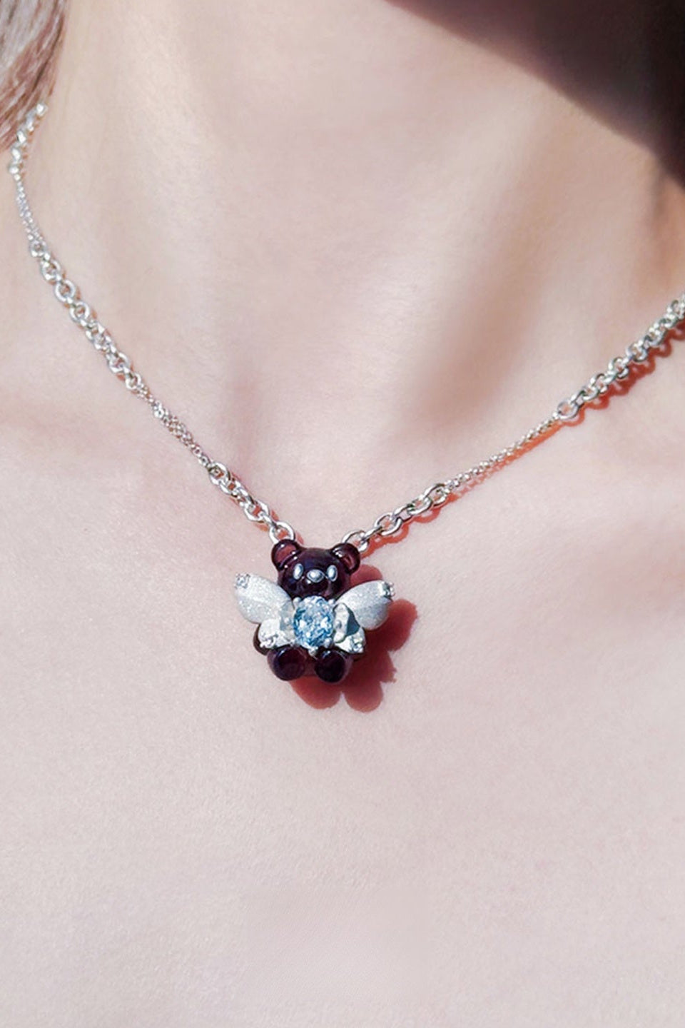 可愛植絨S925鏈條小熊項鍊 B4461