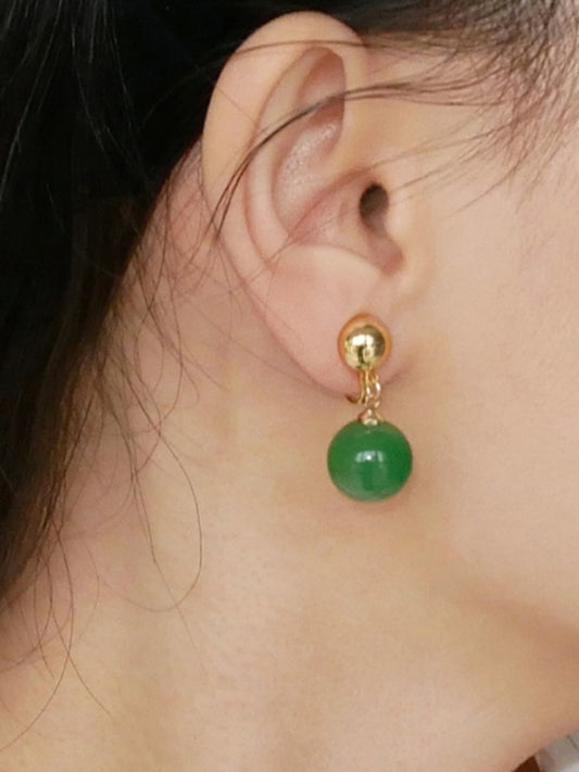 ナチュラルグリーンストーンゴールドボールイヤークリップ B1051