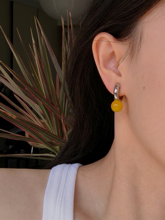 ナチュラルイエローカルセドニーイヤークリップ B1195