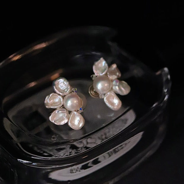 フラワーバロックパールピアスイヤーカフセット B1304