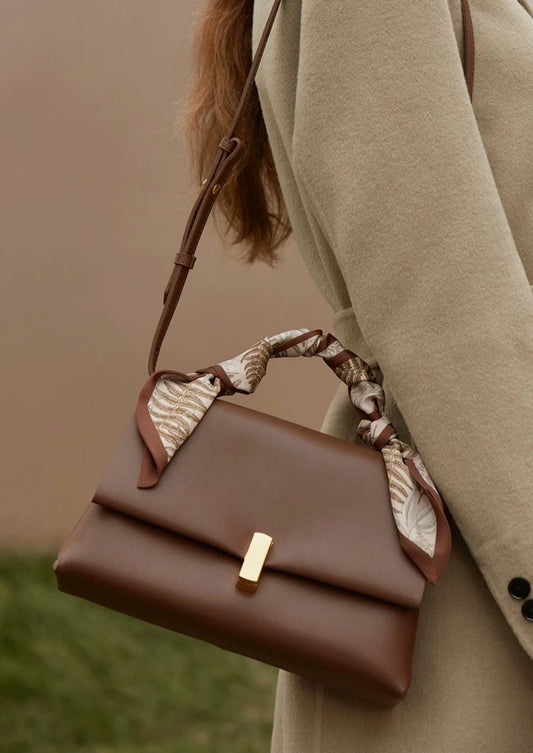 レザーシルクスカーフショルダーハンドバッグ B2119