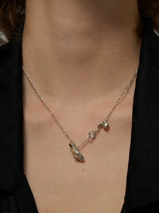 S925バレーシューズピーチハートネックレス B2428