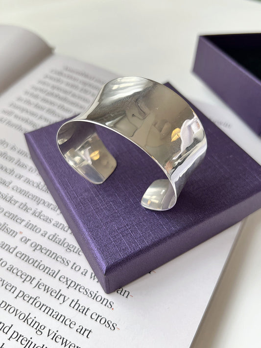 シルバーワイドフェイスオープンブレスレット B1773