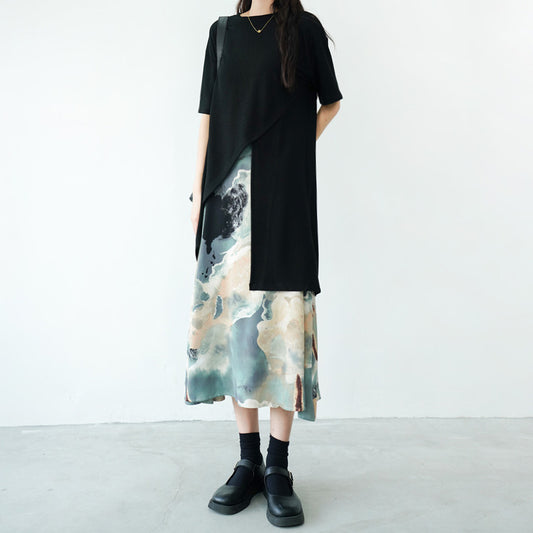 Aラインオイルペインティングスタイルスカート B1854