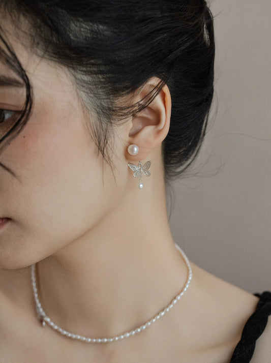 S925バタフライパールピアス B2436