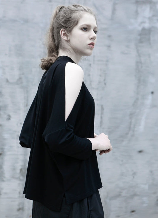 オフショルダーピュアコットンルーズTシャツ B1770