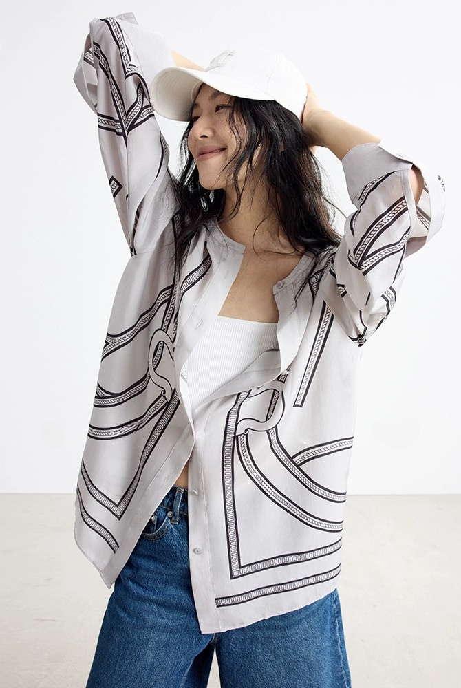 サンスクリーンプリントルーズシャツジャケット　B4138