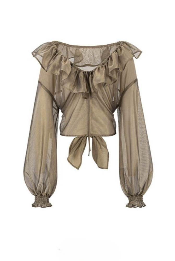 Ropeway Deep V-neck Sheer Shirt B4253