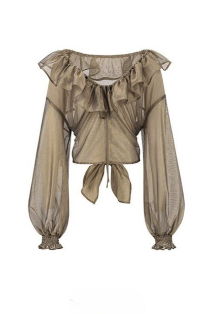 Ropeway Deep V-neck Sheer Shirt B4253