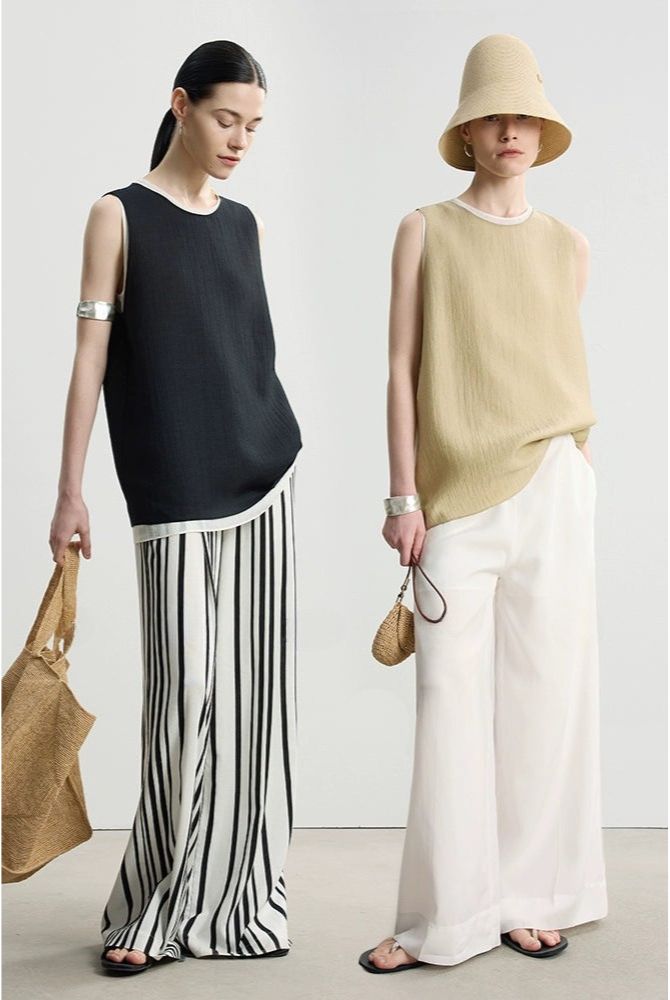 コントラストレイヤードノースリーブツーピーストップス　B4141