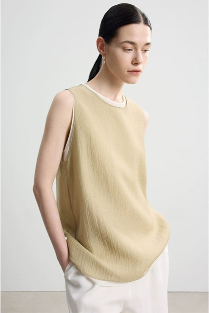 コントラストレイヤードノースリーブツーピーストップス　B4141