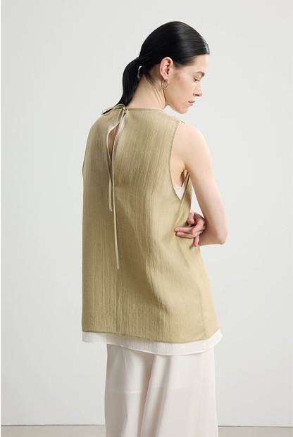 コントラストレイヤードノースリーブツーピーストップス　B4141