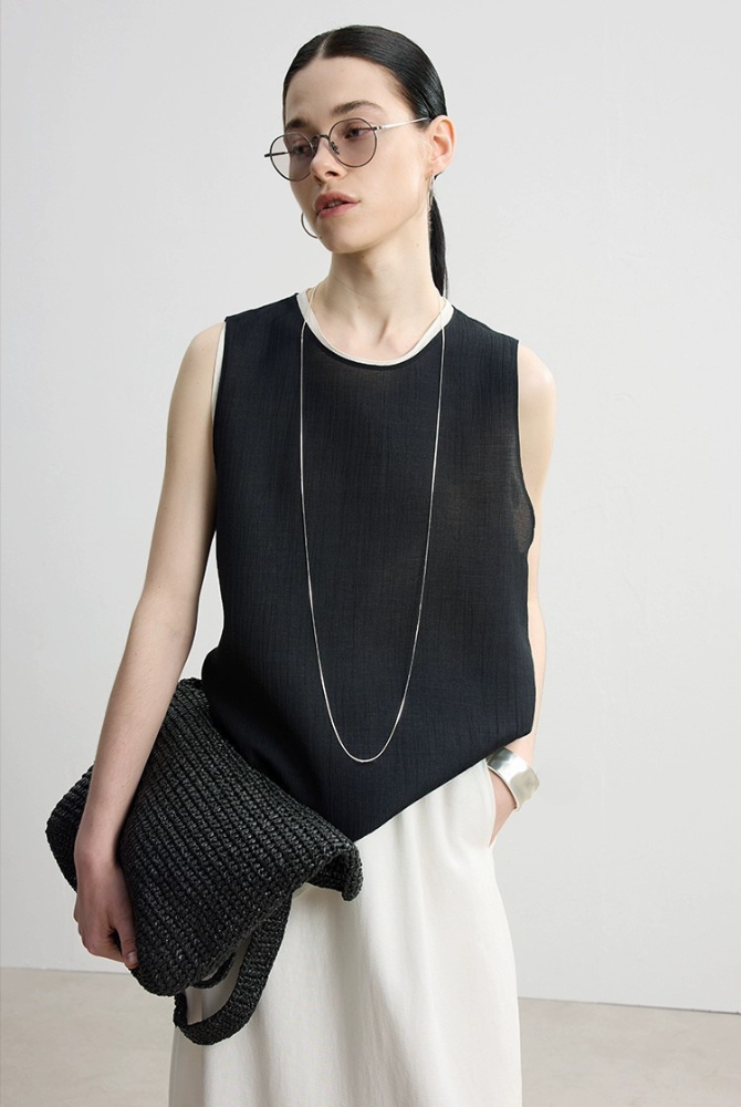 コントラストレイヤードノースリーブツーピーストップス　B4141