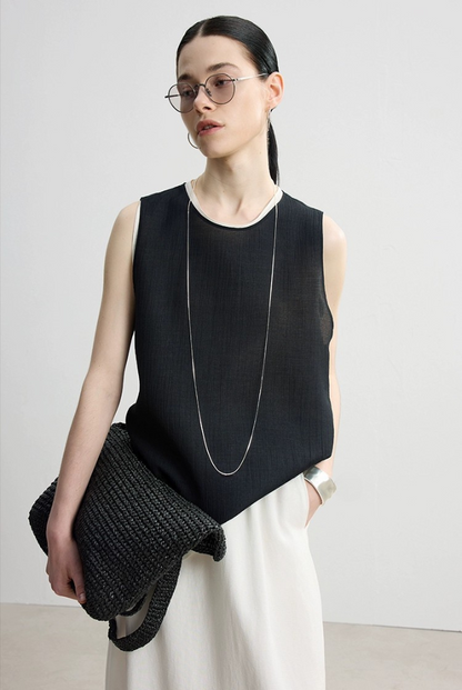 コントラストレイヤードノースリーブツーピーストップス　B4141