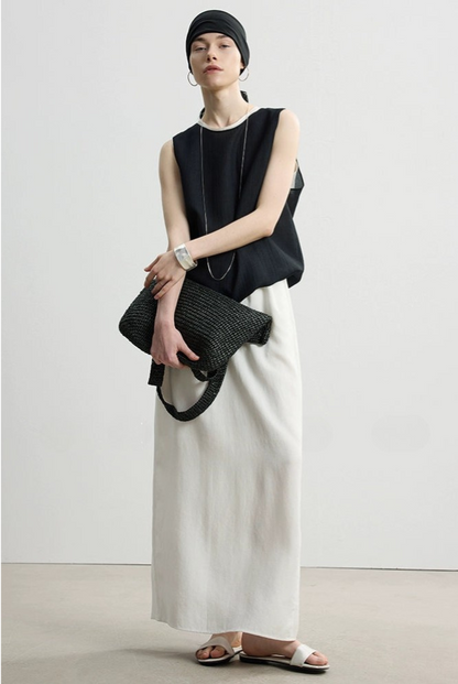 コントラストレイヤードノースリーブツーピーストップス　B4141