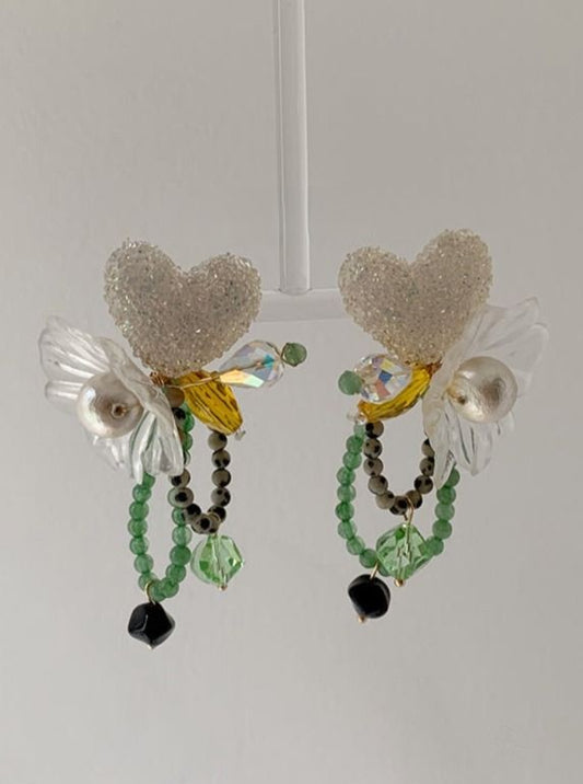 Crystal Heart Flower Earrings B1961